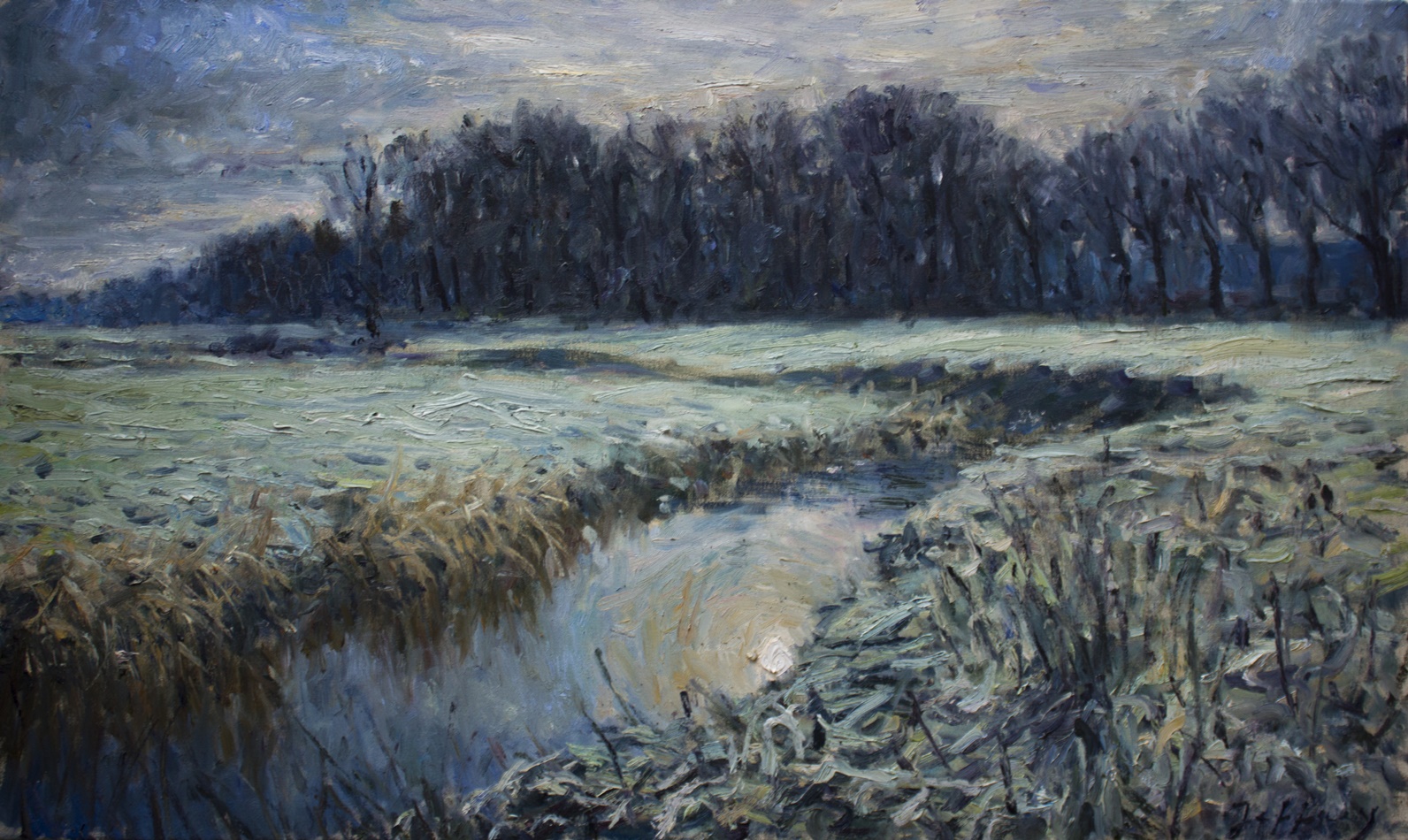 Winter in Het Reestdal Olieverf op doek 60 x 100 cm